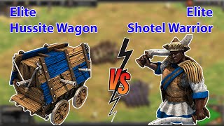 Elite Hussite Wagon Vs Elite Shotel Warrior  AoE II Definitive Edition [upl. by Cirde]