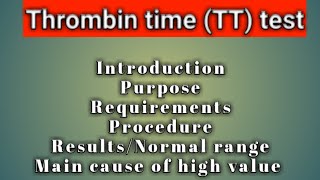 Thrombin time TT blood test Blood coagulation profile lecture 7 [upl. by Fleming]