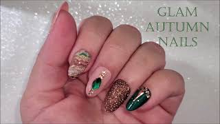 Glitter and Marble Glam Autumn Nails TUTORIAL fallnails pressonails [upl. by Macrae]