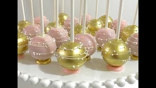 Upside down pink amp gold Cakepops with flat bottom base and stripesswirls design [upl. by Warenne]