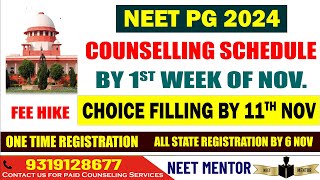 NEET PG 2024 ll Counseling Schedule by 1st week of Nov ll Fee Hike ll Choice Filling start by 11 Nov [upl. by Ettellocin]