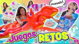 🦀 JUEGOS y RETOS en la PISCINA 🐳 Saltos FLOTADORES gigantes CHALLENGE 🍩 24 horas en la PISCINA [upl. by Willdon]