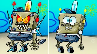 SpongeBob Binary Bottom vs Titan Robots cartoon Animation [upl. by Acinoryt578]