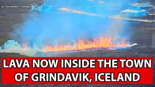 New Fissure Within the Town of Grindavik Iceland as Media and Police Quickly Evacuate the Area [upl. by Nob]