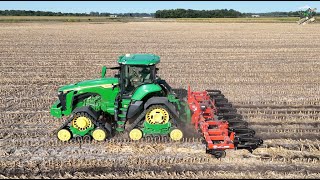 John Deere 8RX 410 Tractor pulling a Kuhn Krause 9 Shank InLine Ripper  Fair Oaks Indiana [upl. by Dolan]