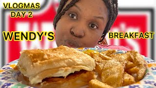 WENDYS BREAKFAST  bacon egg Swiss cheese croissant ￼ mukbang  vlogmas [upl. by Ramirolg]