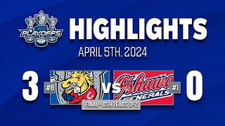 OHL Playoff Highlights Barrie Colts  Oshawa Generals  Game 5  April 5th 2024 [upl. by Solim284]