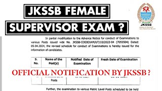 JKSSB Female Supervisor Exam Date  201 Post  JKSSB Female Supervisor Admit card Update [upl. by Ambrosia188]