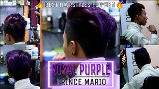 Hair Colour Transformation To Royal Purple  Best Hairstyles For Men Prince Mario [upl. by Alice]