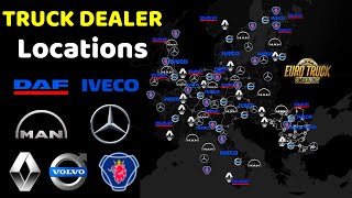 Truck Dealer Locations  Euro Truck Simulator 2  Locations of Truck Dealerships [upl. by Kcirednek]