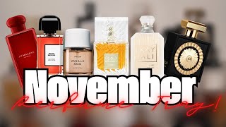 NOVEMBER PERFUME TRAY 🖤 PERFUMES I WILL BE WEARING THIS MONTH  AMY GLAM ✨ [upl. by Tacita648]