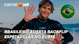 CIRCUITO MUNDIAL DE SURFE BRASILEIRO ACERTA BACKFLIP ESPETACULAR E CONSEGUE 10 UNÂNIME [upl. by Annohsal]