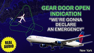 Gear door issue after takeoff Delta Boeing 767400 declares an emergency at New York Real ATC [upl. by Velvet]