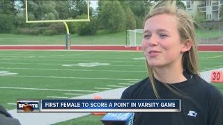 Kodie Makowski becomes first Whitnall female to score in a varsity football game [upl. by Roach]