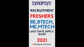 Synopsys Recruitment  Freshers  IT Job  Engineering Job [upl. by Nnanaej]