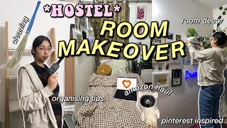 ROOM TRANSFORMATION hostel room✨🪴 pinterest inspired amazon haul cleaning decorating [upl. by Melosa]