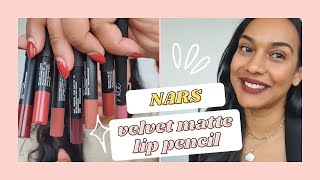 NARS Velvet Matte Lip Pencil SWATCHES on medium brown skin [upl. by Rafaelita]