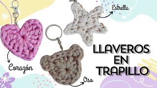 Llaveros en TRAPILLO ❤️⭐🐻 CORAZÓN ESTRELLA Y OSO 🧶 Tutorial crochet [upl. by Cherise]