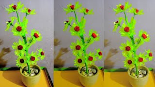 DIY Plastic Bottle Flower Vase  Easy Craft with Glue Paper and Scissors [upl. by Ellinej]