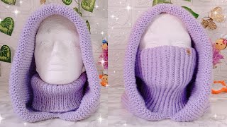 🌈HERMOSO CUELLO CAPUCHA 2 en 1 TEJIDO A DOS AGUJAS 🧶SUPER FÁCIL Y RÁPIDO SUPER EASY NECKHOOD [upl. by Al]