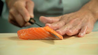 Intro version An ultimate guide for how to slice salmon for sushi [upl. by Nirrac]