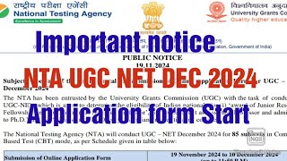 NTA UGC NET DEC 2024Application form StartImportant noticehindi UGC NET [upl. by Iruyas]