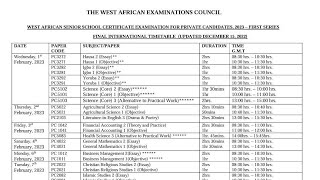 2023 WASSCE WAEC GCE TIMETABLE FOR PRIVATE CANDIDATES FIRST SERIES Download PDF [upl. by Sixel]