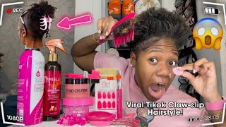 Doing VIRAL ClawClip Ponytail ONLY using PINK products [upl. by Trilly]