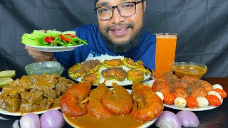 SPICY PRAWNS CURRY MUTTON LIVER CURRY AND EGG CURRY WITH RICE EATING SHOW INDIAN FOOD EATING [upl. by Aihsetal37]