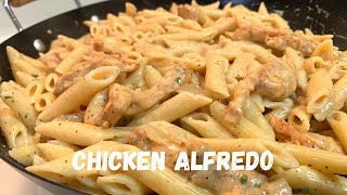 Lazy Creamy Chicken Alfredo Pasta Recipe  Alfredo From A Jar [upl. by Patty]