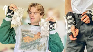 CHECKERED FINGERLESS GLOVES  CROCHET TUTORIAL  Henri Purnell [upl. by Suiravat73]