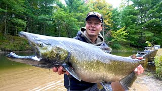 FLOAT FISHING for FALL KINGS  Solo Salmon Camp on the River [upl. by Baxy]