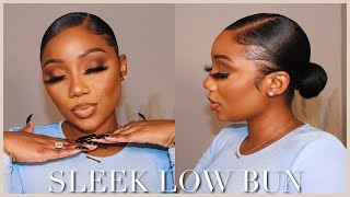 My Updated Sleek Low Bun Routine w Side Part  Relaxed Hair  Tamara Renaye [upl. by Cartie]