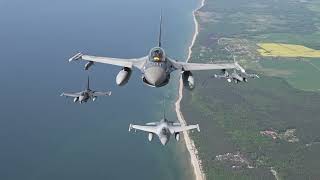 Portuguese and Romanian F16s Assigned to Baltic Air Policing Fly Over Lithuania [upl. by Alexi]