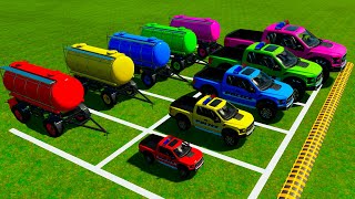 TRANSPORTING TINY TO GIANT ALL COLOR OF POLICE CARS AMBULANCE WATER TANKS  Farming Simulator 22 [upl. by Sefton250]