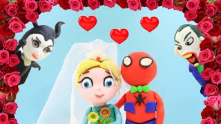 Spiderman amp Frozen Elsas Wedding Maleficent Joker Play Doh Stop Motion Superhero Fun in Real Life [upl. by Nauqas]