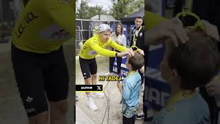 Pogacar gives Cavendishs son his sunglasses 😎 after the historic 35th stage win by his dad cycling [upl. by Eidua]