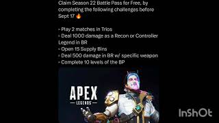 how to get battle pass season 22 for free apex legends  s22 new challenges free battlepass [upl. by Ahsinwad]