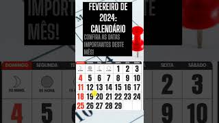 CALENDÁRIO FEVEREIRO DE 2024 COM FERIADO DE CARNVAL E LUAS 2024 CARNAVAL2024 LUAS FEVEREIRO [upl. by Linnette]