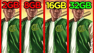 GTA V TESTE DE MEMORIA RAM EM 2024 GTA V 2GB RAM VS 4GB RAM VS 8GB RAM VS 16GB RAM VS 32GB RAM [upl. by Yellat]