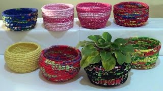 FÁCIL DIY CESTAS de CORDA e TECIDO  BASKETS ​​Made of ROPE and FABRIC  CESTAS de CUERDA y la TELA [upl. by Arval]