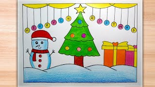 Christmas tree drawing Christmas day drawing easy merry christmas poster drawing christmas chart [upl. by Ordnagela]