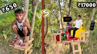 Overnight Survival Challenge  Low Budget Tree House Survival Challenge ₹650 VS ₹17000 [upl. by Eixor635]