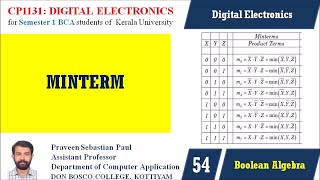 LECTURE 54 – DIGITAL ELECTRONICS –MINTERM  BCA SEM1 [upl. by Ellett983]