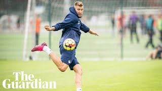 Nicklas Bendtner a little offtarget in first FC Copenhagen training session [upl. by Behah]