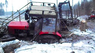 Belarus Mtz 892 forestry tractor stuck in mud saving with Mtz 1025 [upl. by Larsen]