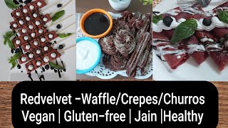 ❤Red Velvet VersionWafflesCrepesChurrosvegan glutenfree eggless baking jain recipe food [upl. by Anjanette]