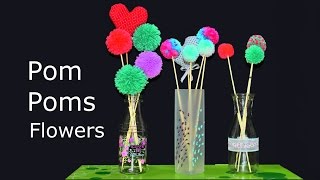 Pom Poms Flowers Arrangement in Vase How to make Art Crafts diy room decoration tutorial yarn hacks [upl. by Prud]