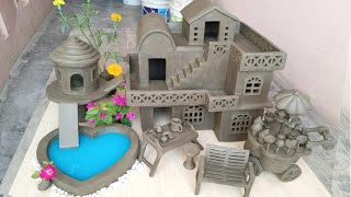 Clay House with Heart Aquarium and Ice Cream Kitchen Cart  Build Miniature House [upl. by Geiger]