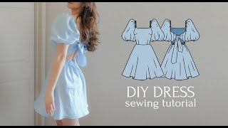 DIY PuffSleeved Dress with an Open Back  NEW PDF Sewing Pattern [upl. by Valera]